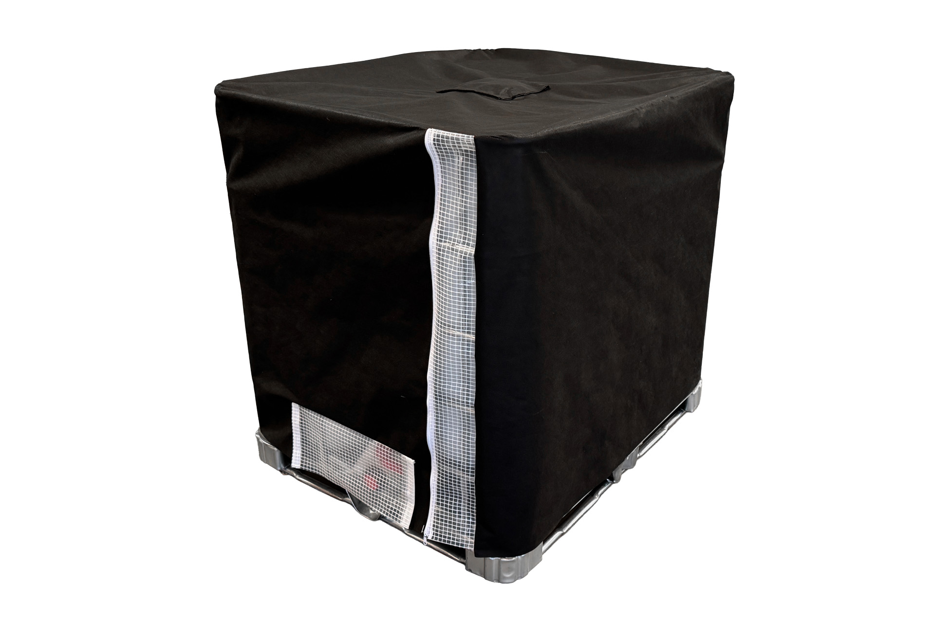 Abdeckhaube IBC Container / Schutzhaube für IBC-Container 1000 Liter mit Ein-/Auslass & Sichtfenster aus PP-Vlies - 1200 x 1000 x 1040 mm
